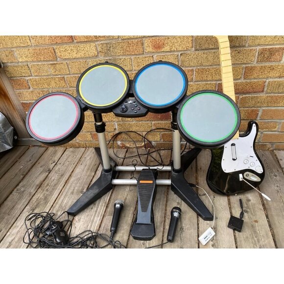 Rock Band Bundle PS3 Console, Wired Drums, Fender Stratocaster W/ Dongle, 2X Mic - Picture 8 of 14